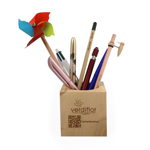 Pot à crayon cube bois