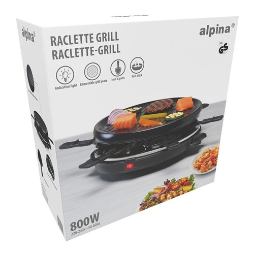 ALPINA Raclette Grill 800W Oval - Noir