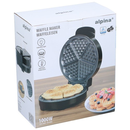 ALPINA Heart Shaped Waffle Maker 1000W - Noir