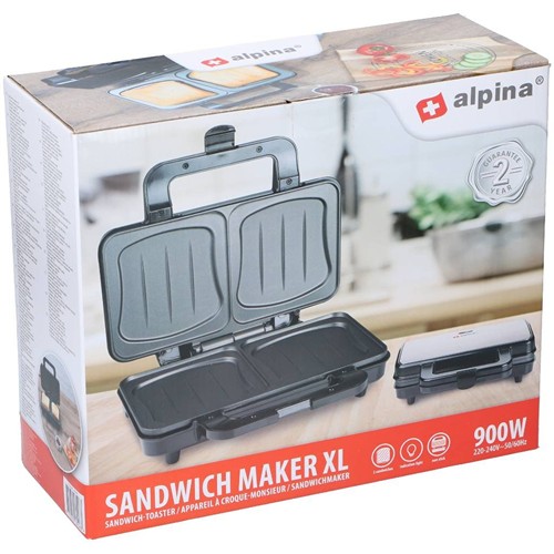 ALPINA Sandwich Maker XL 900W - Argent