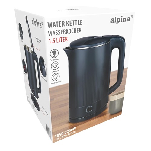 ALPINA 1.5L Cordless Electric Water Kettle - Noir