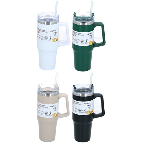 ALPINA Vacuum Mug with Straw 900ml - Black/White/Beige/Green