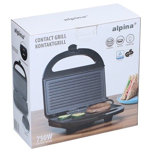 ALPINA Sandwich Maker 750W Contact Grill - Noir