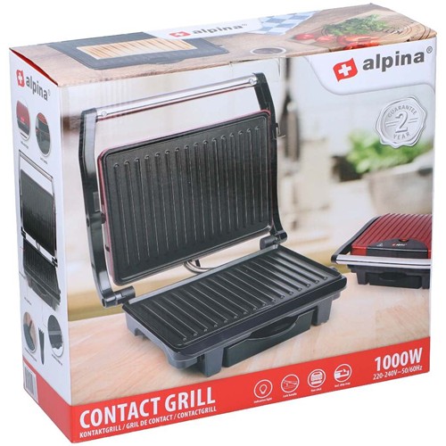 ALPINA Contact Grill 220-240V 1000W 27x17cm - Rouge