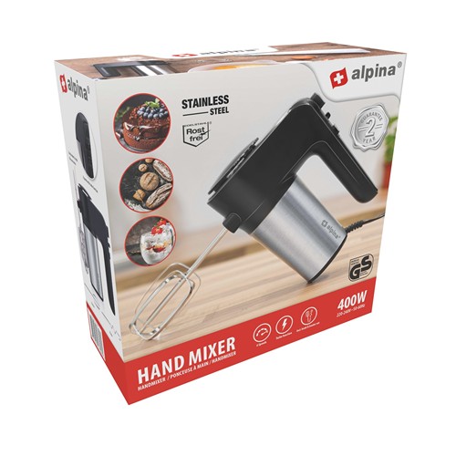 ALPINA Hand Mixer 230V 400W 6 Speeds - Argent