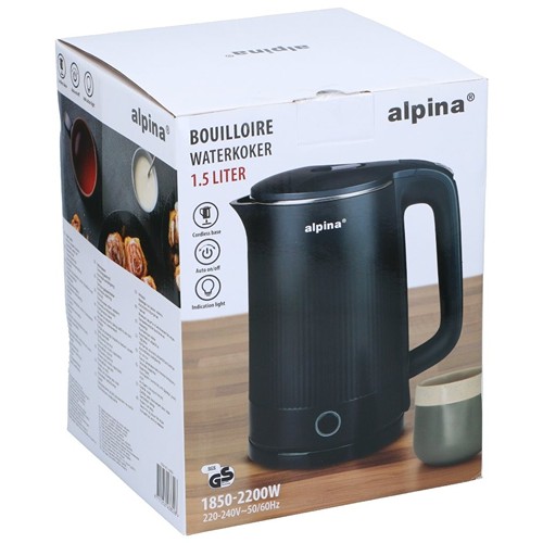 ALPINA 1.5L Cordless Electric Water Kettle - Noir