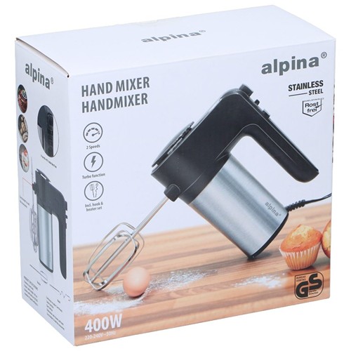 ALPINA Hand Mixer 230V 400W 6 Speeds - Argent