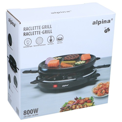 ALPINA Raclette Grill 800W Oval - Noir