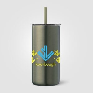 Gobelet Borealis en acier inoxydable recyclé avec paille - 475 ml