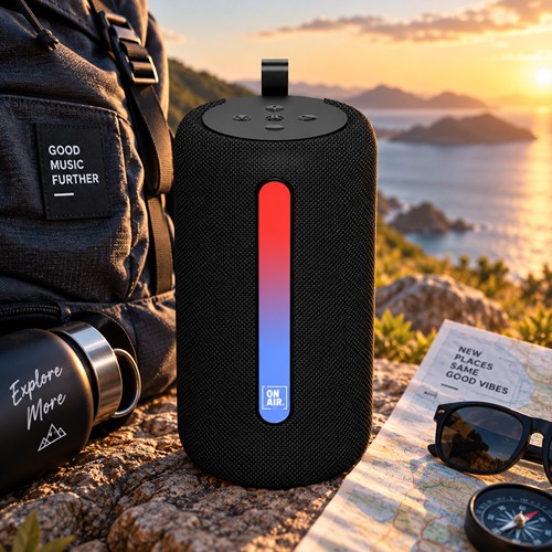 ENCEINTE BLUETOOTH PORTABLE 10W - LED D'AMBIANCE + RADIO FM - IPX4 - NOIR - ON AIR® BIG